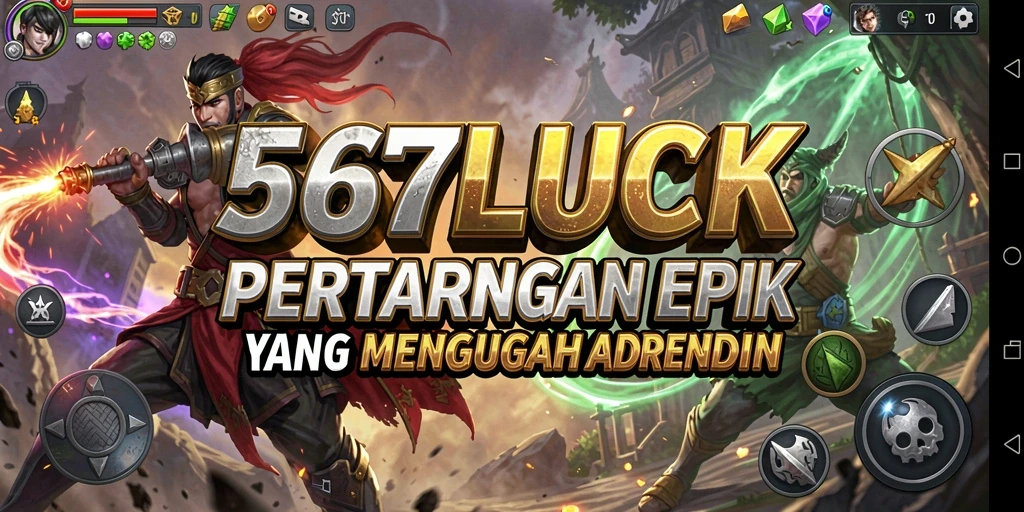Tampilan gameplay 567LUCK dengan karakter bertarung di arena.