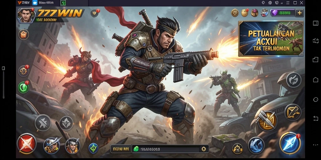 Tangkapan layar gameplay <strong>777WIN</strong> menampilkan karakter yang beraksi dalam pertempuran seru.