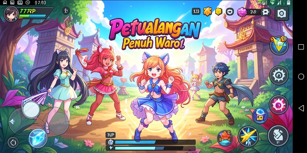 Tampilan gameplay menarik dari 77RP dengan karakter anime.