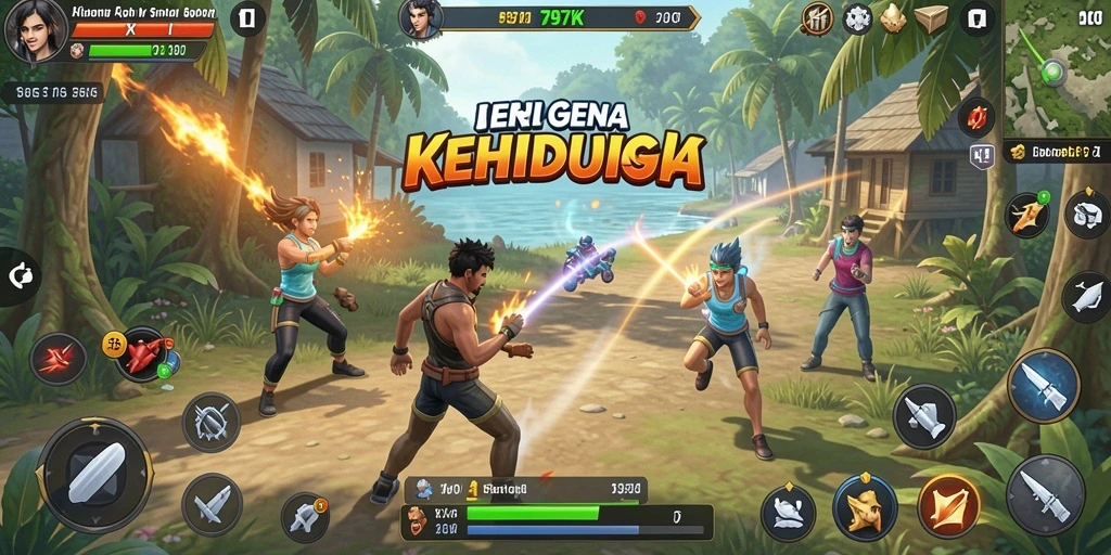Tangkapan layar gameplay 797K yang menunjukkan aktivitas sehari-hari karakter.