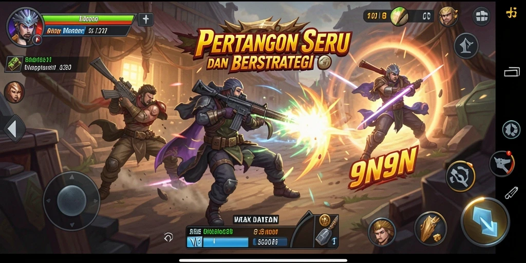 Tangkapan layar dari gameplay <strong>9N9N</strong> yang menampilkan pertarungan epik antara karakter.