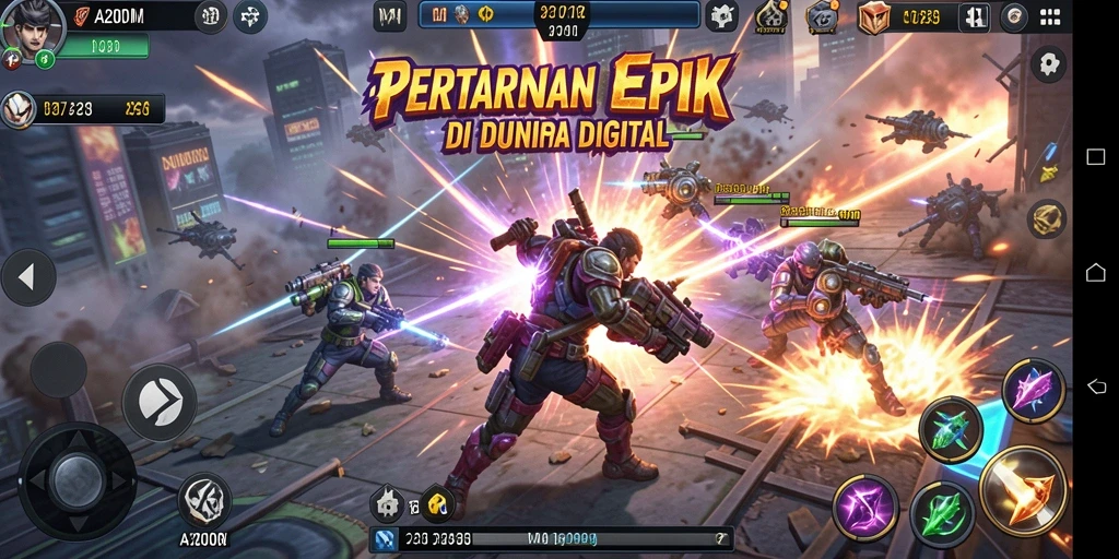 Screenshot permainan A200M dengan pertarungan seru di arena.