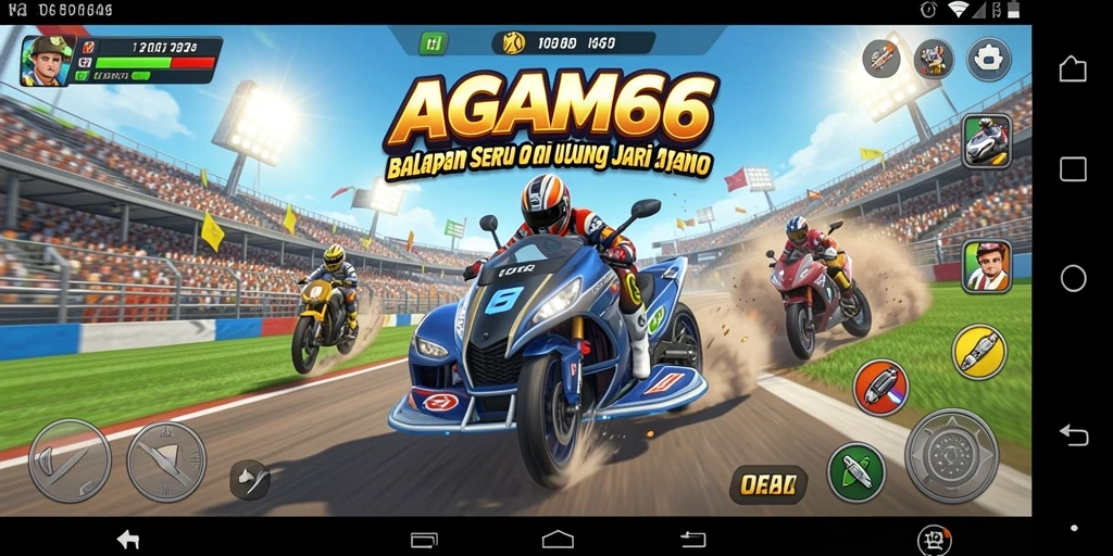 Screenshot AGAM66 menampilkan balapan seru di trek yang indah.