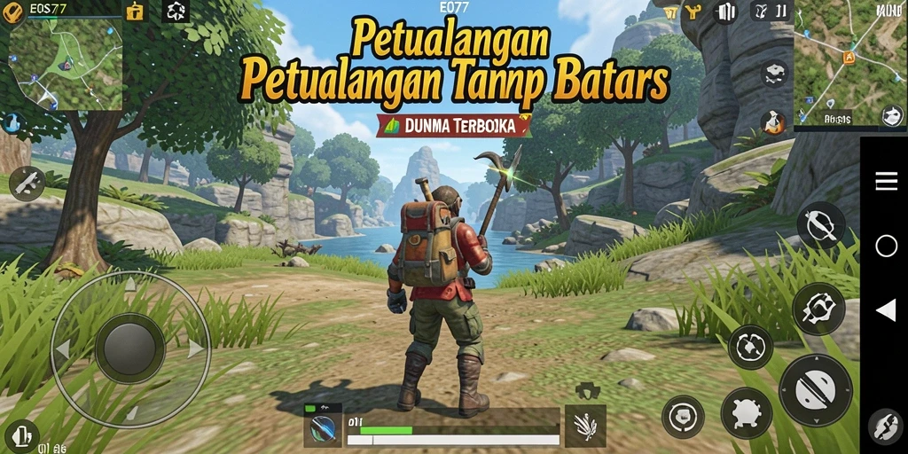 Screenshot menunjukkan gameplay seru di dunia terbuka EOS77.