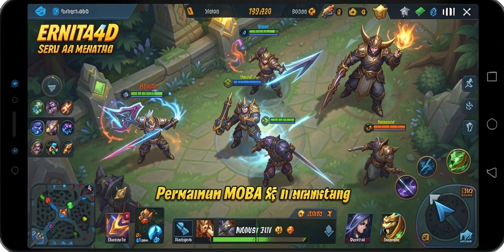 Tangkapan layar utama ERNITA4D menampilkan aksi pertempuran MOBA yang mendebarkan.