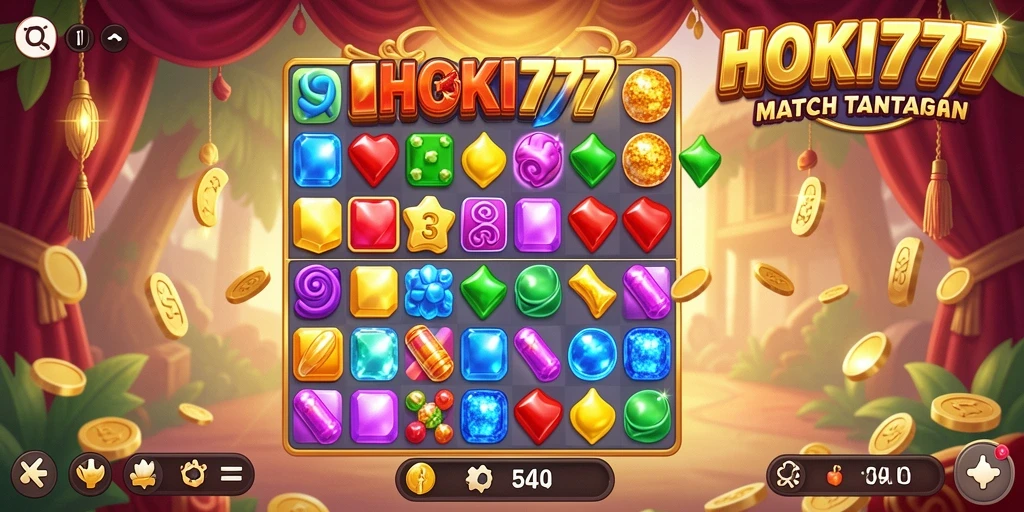 Tampilan gameplay seru HOKI777 dengan grafik match-3 yang menawan.