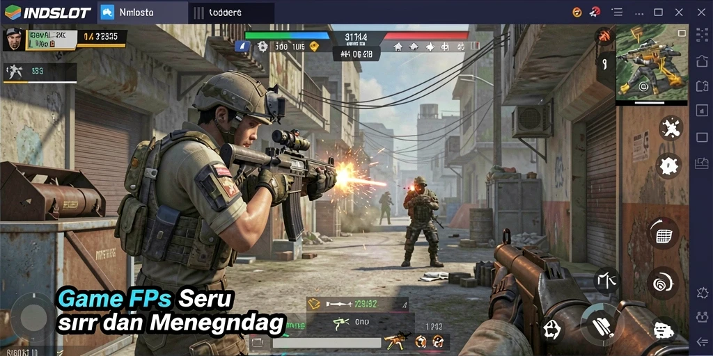 Tampilan menegangkan gameplay <strong>INDSLOT</strong> dengan aksi tembak-menembak yang intens.