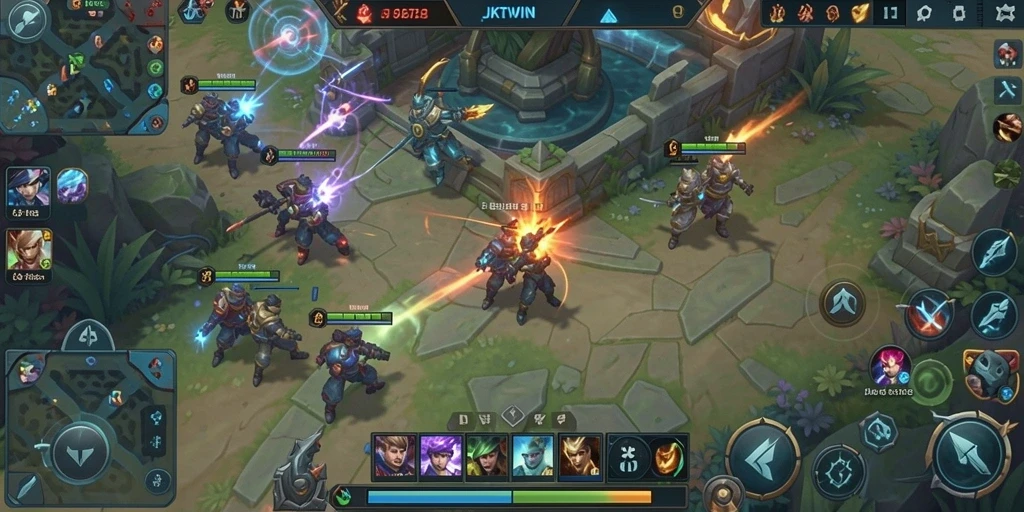 Screenshot gameplay JKTWIN dengan pertarungan seru di arena MOBA.