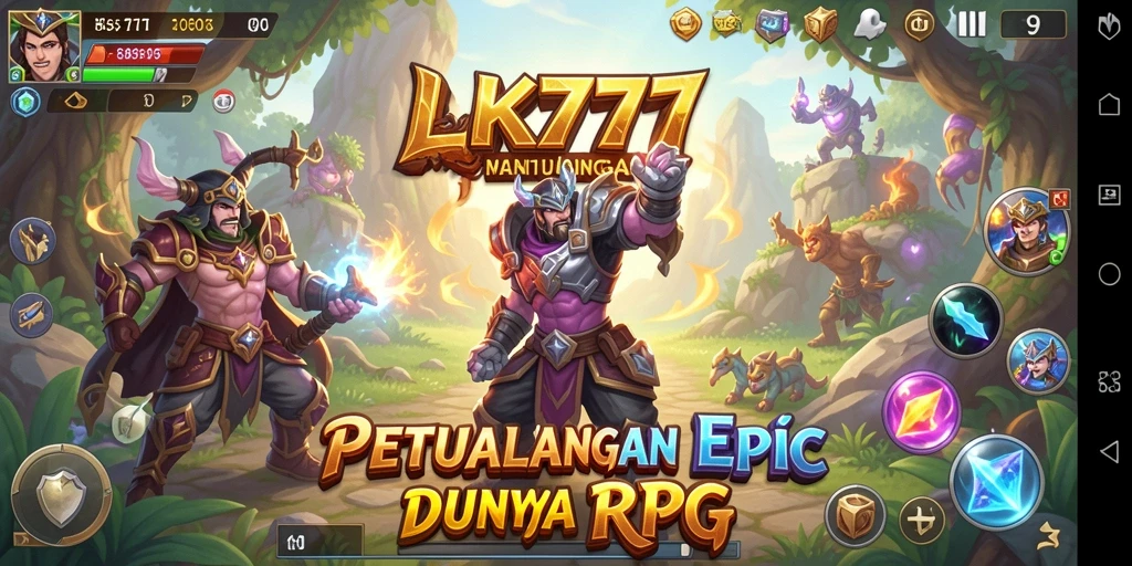Screenshot menunjukkan gameplay seru dan karakter RPG yang beragam.