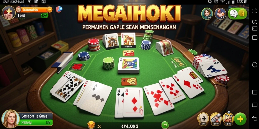 Tampilan seru gameplay MEGAHOKI dengan kartu Gaple.