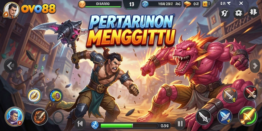 Screenshot OVO88 menampilkan aksi pertarungan yang intens dan seru.