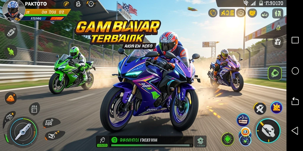 Screenshot gameplay PAKTOTO menampilkan aksi balapan motor yang mendebarkan.