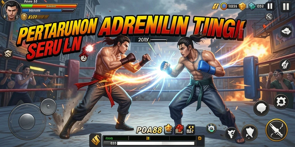 Tampilan gameplay menegangkan dari POA88 dengan aksi bertempur cepat.