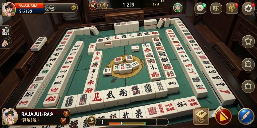 Screenshot gameplay RAJAJUARA menunjukkan suasana seru permainan Mahjong.