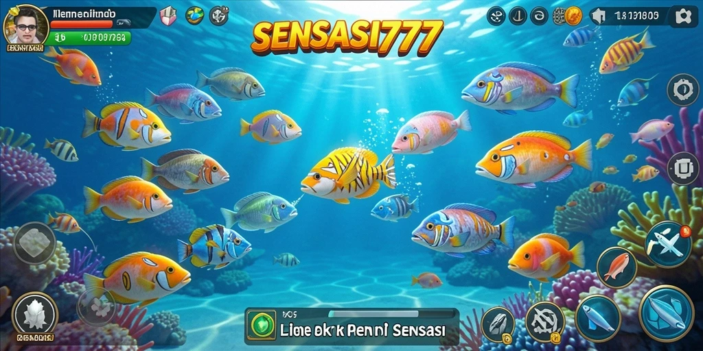 Tampilan dinamis dari gameplay Tembak Ikan SENSASI777.