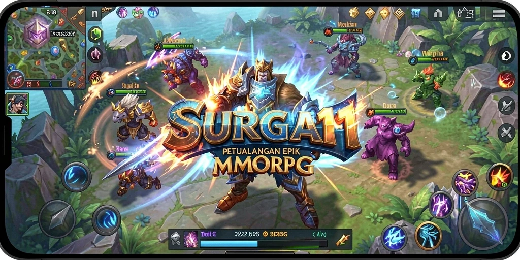 Screenshot SURGA11 menampilkan aksi seru dalam pertempuran MMORPG.
