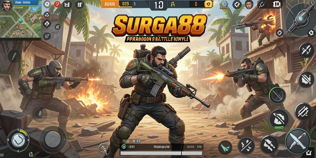 Screenshot gameplay SURGA88 saat pertarungan Battle Royale yang mendebarkan.