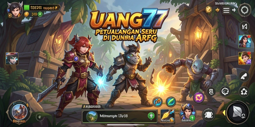 Screenshot gameplay UANG77 menampilkan aksi pertarungan epik dalam dunia fantasi.