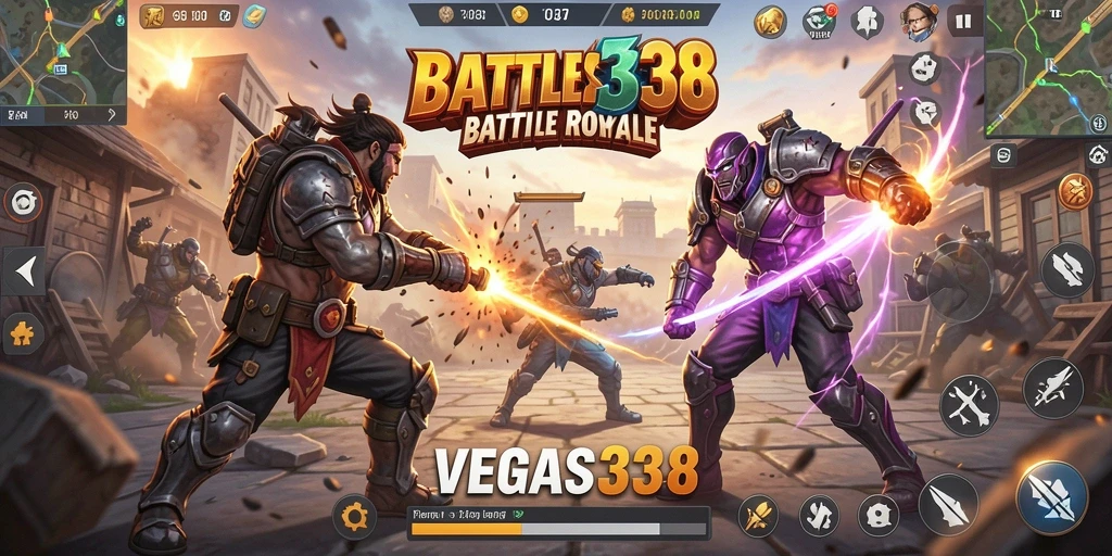 Screenshot gameplay VEGAS338 dengan aksi menegangkan Battle Royale.