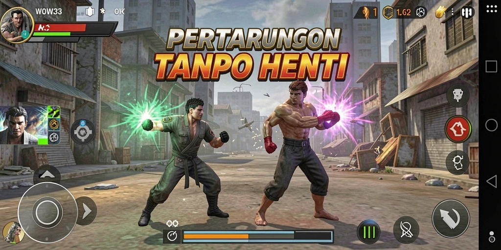 Screenshot utama WOW33 menampilkan aksi pertempuran yang mendebarkan.